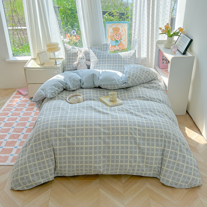 91家纺网 家纺一手货源 找家纺 玉海棠家纺 2025新款云感双层纱暗合四件套 定格时光