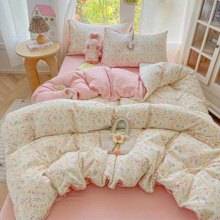 91家纺网 家纺一手货源 找家纺 玉海棠家纺 2025新款云感双层纱暗合四件套 田野