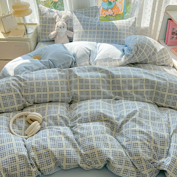 91家纺网 家纺一手货源 找家纺 玉海棠家纺 2025新款云感双层纱暗合四件套 定格时光