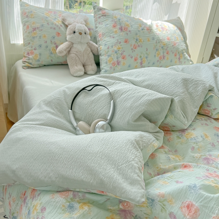 91家纺网 家纺一手货源 找家纺 玉海棠家纺 2025新款云感双层纱暗合四件套 伊人