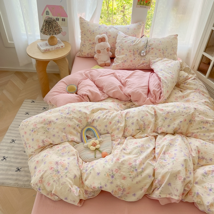 91家纺网 家纺一手货源 找家纺 玉海棠家纺 2025新款云感双层纱暗合四件套 满庭芳