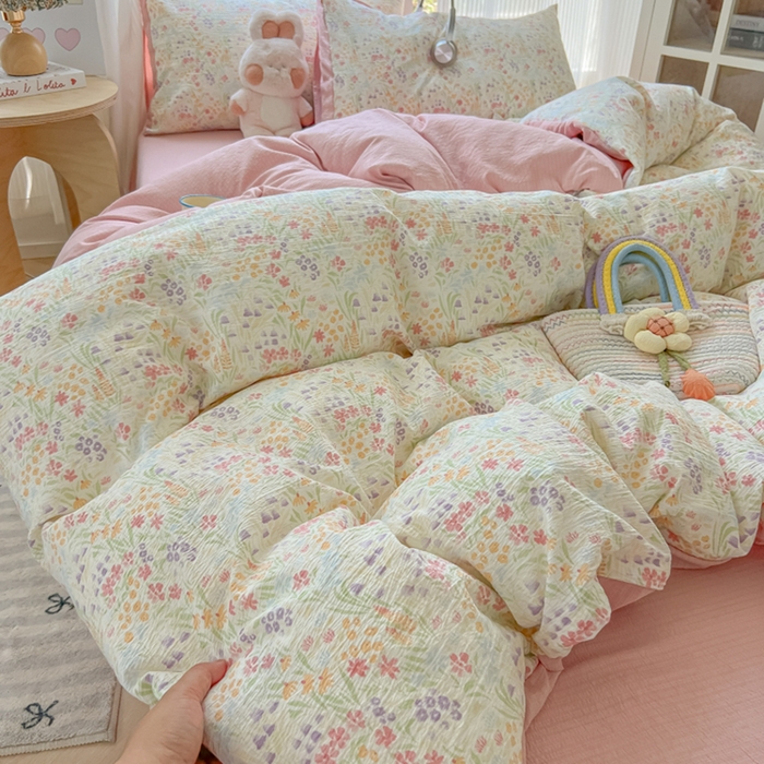 91家纺网 家纺一手货源 找家纺 玉海棠家纺 2025新款云感双层纱暗合四件套 田野