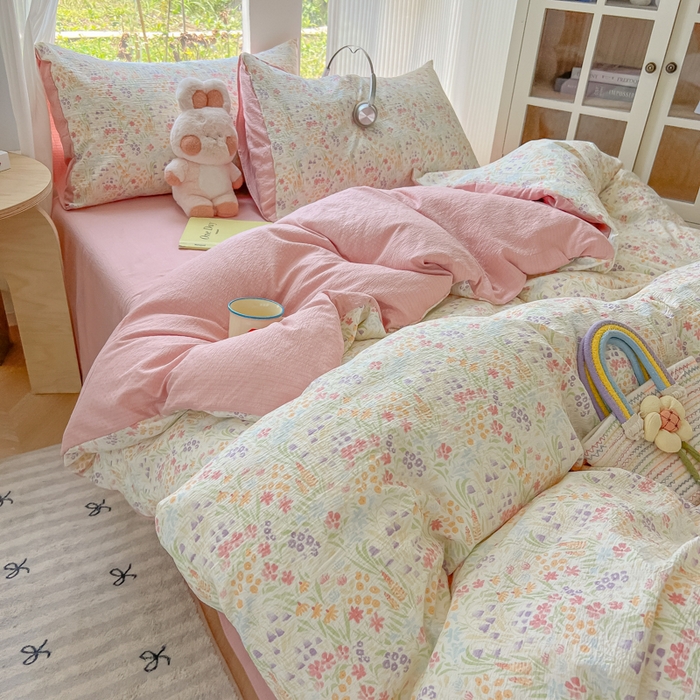 91家纺网 家纺一手货源 找家纺 玉海棠家纺 2025新款云感双层纱暗合四件套 田野