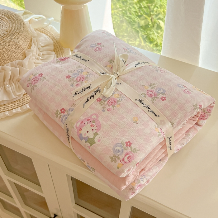 91家纺网 家纺一手货源 找家纺 玉海棠家纺 2025新款云感双层纱暗合四件套 花园小猫