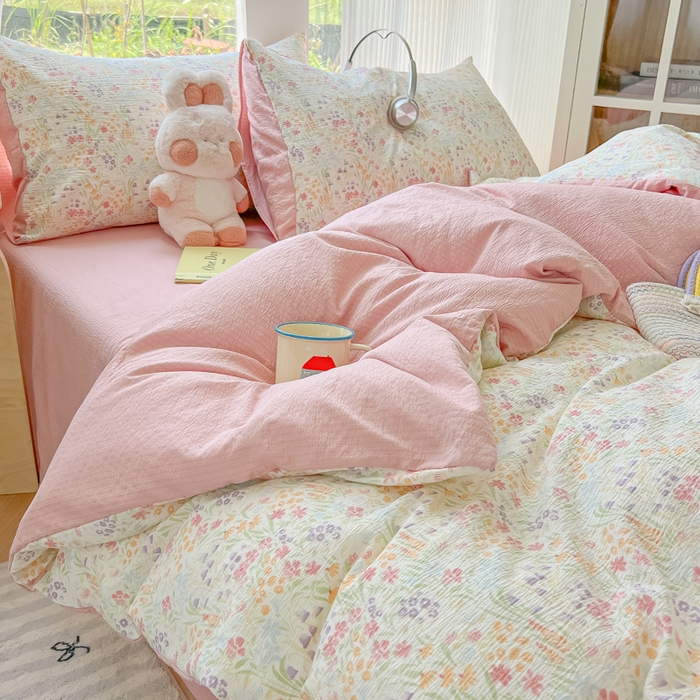 91家纺网 家纺一手货源 找家纺 玉海棠家纺 2025新款云感双层纱暗合四件套 田野