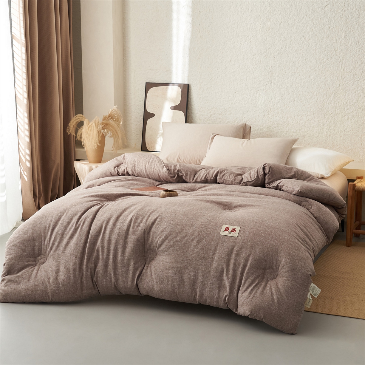 91家纺网 家纺一手货源 找家纺 恬思语家纺 2025秋冬新品亚麻棉花冬被 被子被芯 丽莎-棕