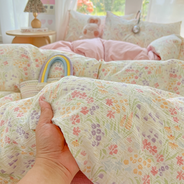 91家纺网 家纺一手货源 找家纺 玉海棠家纺 2025新款云感双层纱暗合四件套 田野