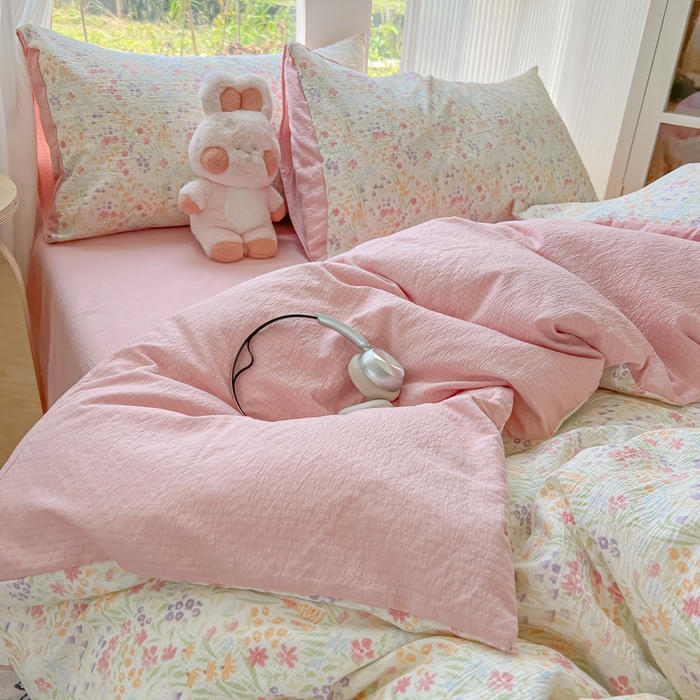 91家纺网 家纺一手货源 找家纺 玉海棠家纺 2025新款云感双层纱暗合四件套 田野