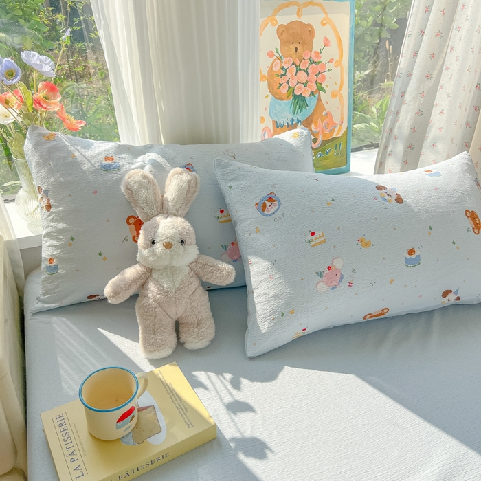 91家纺网 家纺一手货源 找家纺 玉海棠家纺 2025新款云感双层纱暗合四件套 动物狂欢会兰