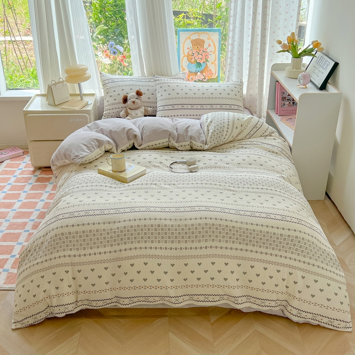 91家纺网 家纺一手货源 找家纺 玉海棠家纺 2025新款云感双层纱暗合四件套 波西米亚