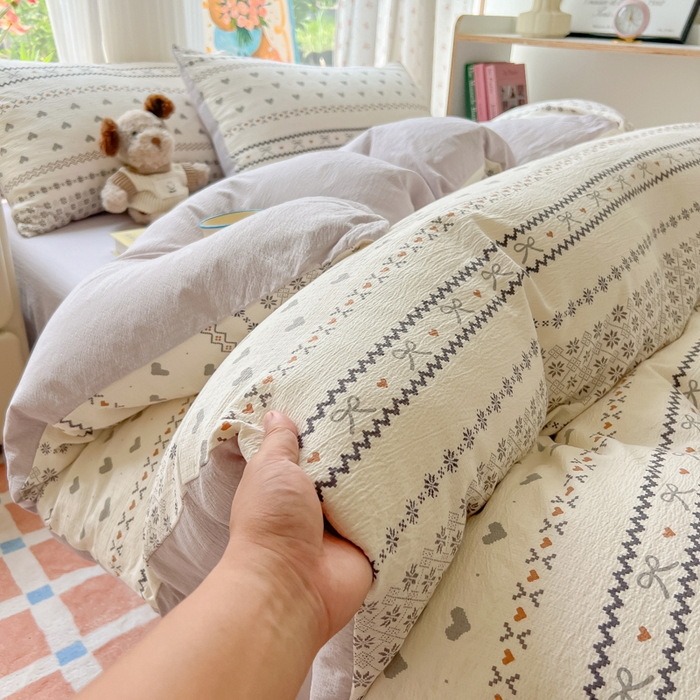 91家纺网 家纺一手货源 找家纺 玉海棠家纺 2025新款云感双层纱暗合四件套 波西米亚