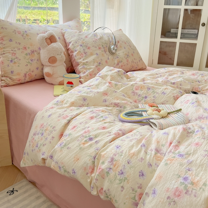 91家纺网 家纺一手货源 找家纺 玉海棠家纺 2025新款云感双层纱暗合四件套 满庭芳