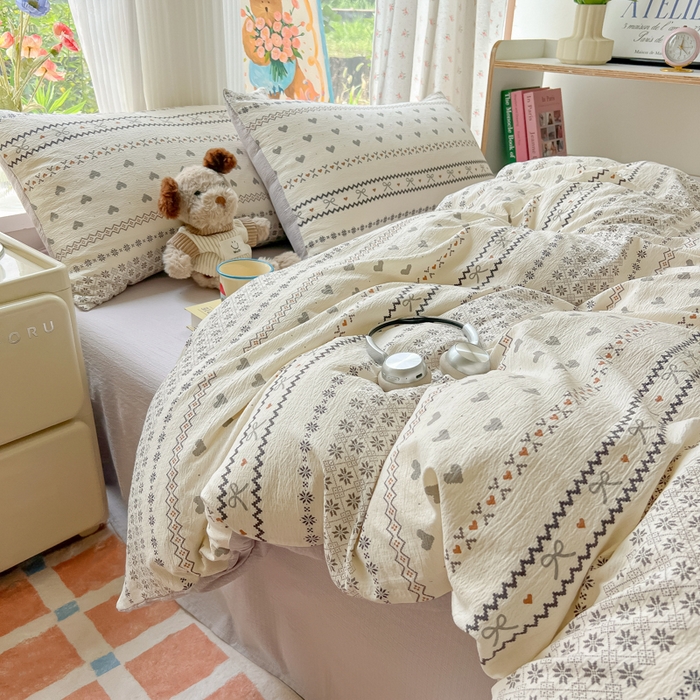 91家纺网 家纺一手货源 找家纺 玉海棠家纺 2025新款云感双层纱暗合四件套 波西米亚