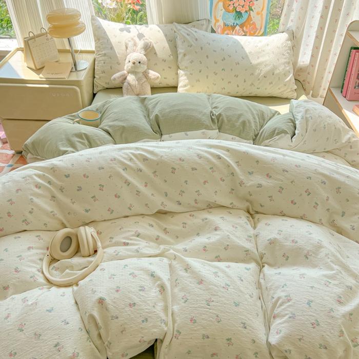 91家纺网 家纺一手货源 找家纺 玉海棠家纺 2025新款云感双层纱暗合四件套 芳草集