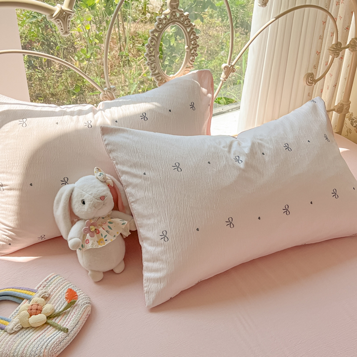 91家纺网 家纺一手货源 找家纺 玉海棠家纺 2025新款云感双层纱暗合四件套 心意