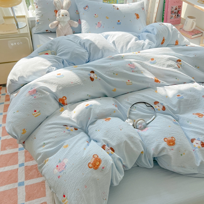 91家纺网 家纺一手货源 找家纺 玉海棠家纺 2025新款云感双层纱暗合四件套 动物狂欢会兰