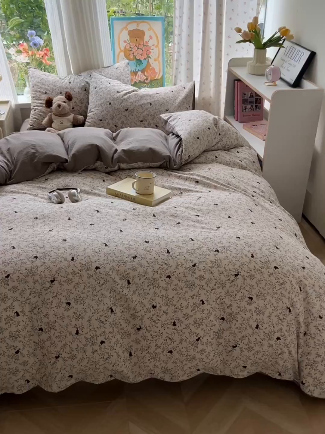 91家纺网 家纺一手货源 找家纺 玉海棠家纺 2025新款云感双层纱暗合四件套 兔与晚风