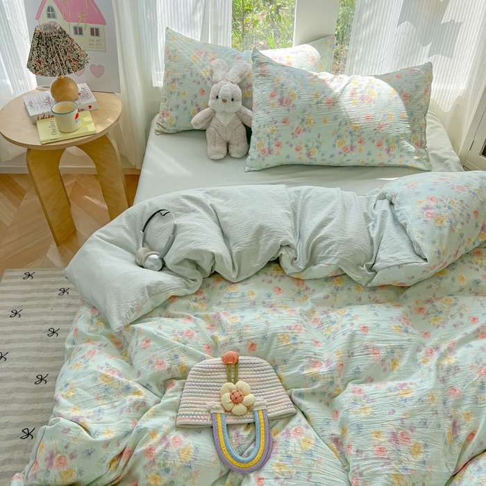 91家纺网 家纺一手货源 找家纺 玉海棠家纺 2025新款云感双层纱暗合四件套 伊人