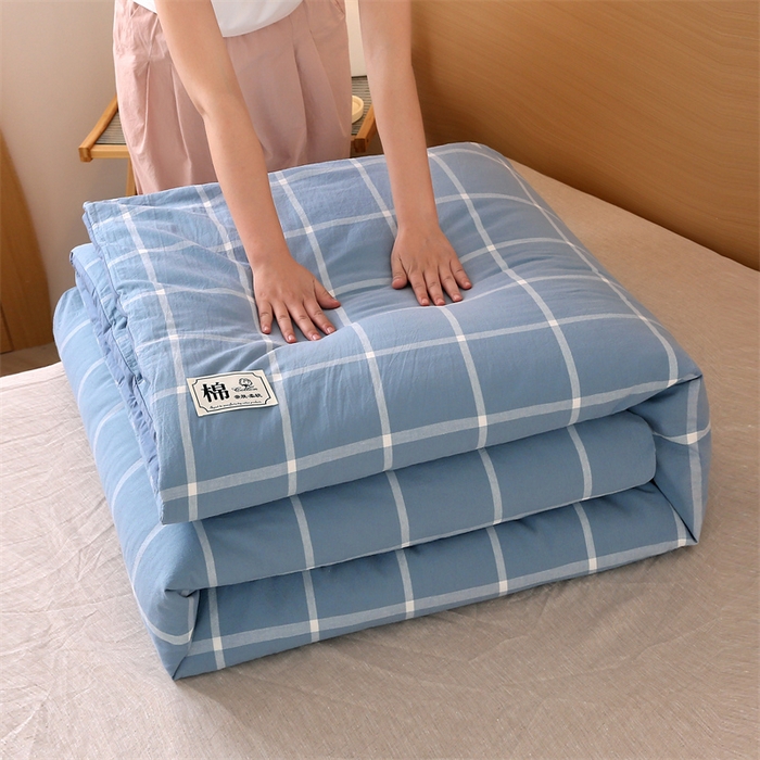 91家纺网 家纺一手货源 找家纺 好睡棉 2025新款无印风可拆洗新疆棉花被冬被春秋被夏被四季被子被芯 海蓝大格