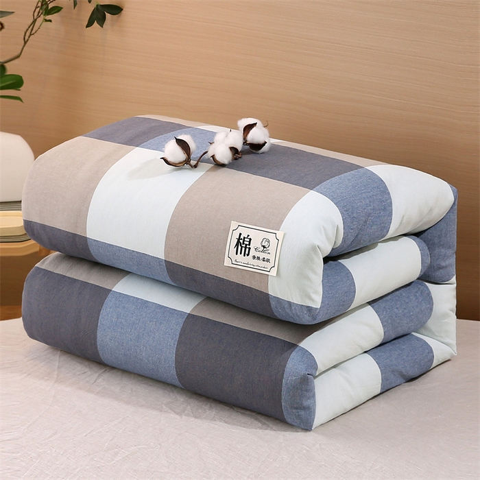 91家纺网 家纺一手货源 找家纺 好睡棉 2025新款无印风可拆洗新疆棉花被冬被春秋被夏被四季被子被芯 蓝白大格