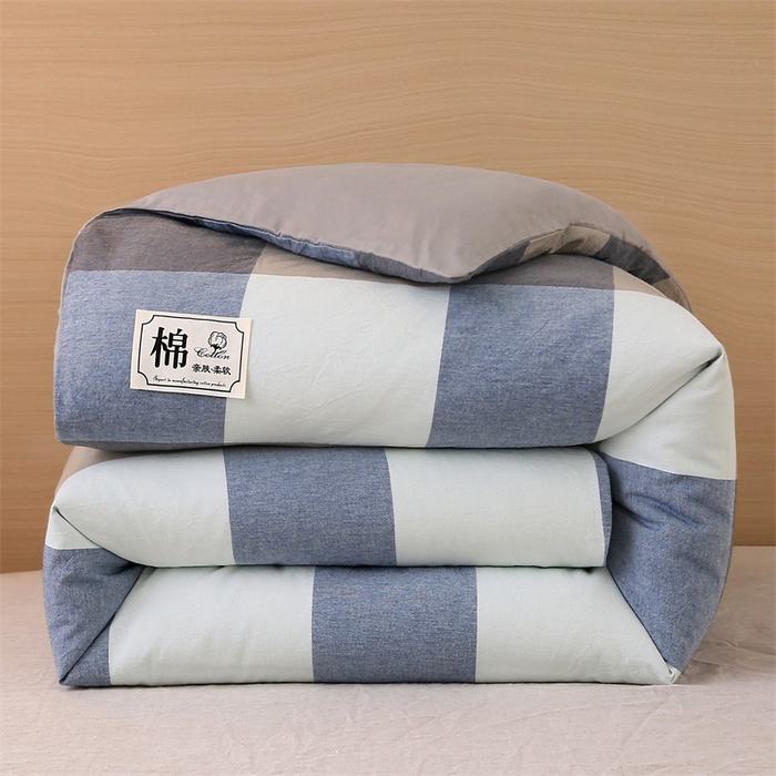 91家纺网 家纺一手货源 找家纺 好睡棉 2025新款无印风可拆洗新疆棉花被冬被春秋被夏被四季被子被芯 蓝白大格