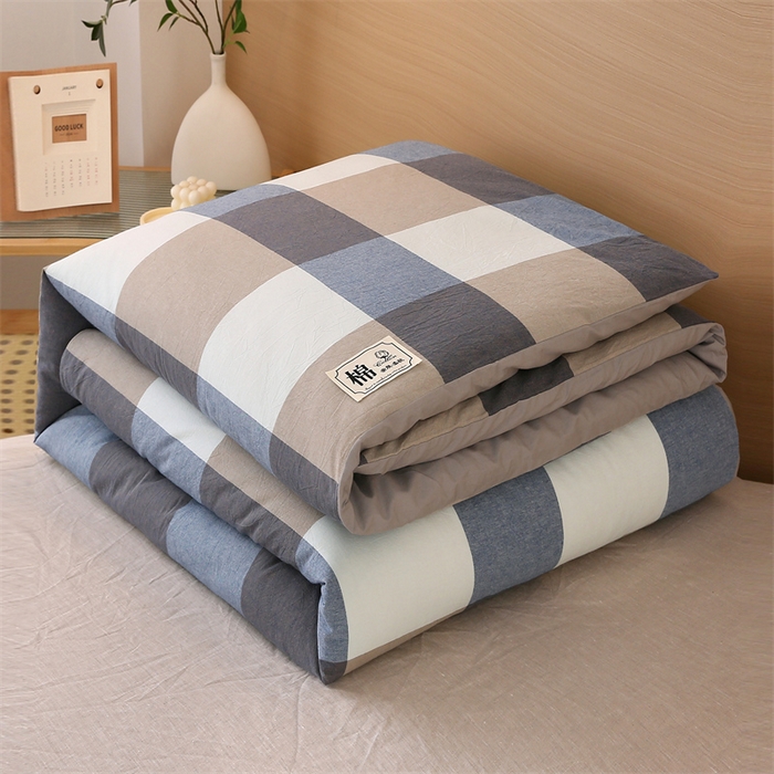 91家纺网 家纺一手货源 找家纺 好睡棉 2025新款无印风可拆洗新疆棉花被冬被春秋被夏被四季被子被芯 蓝白大格