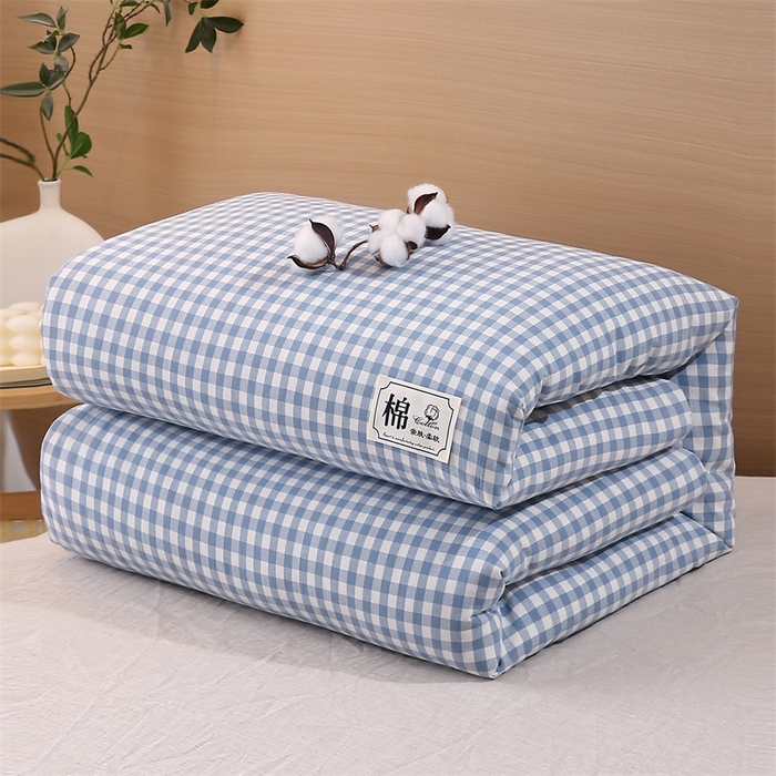 91家纺网 家纺一手货源 找家纺 好睡棉 2025新款无印风可拆洗新疆棉花被冬被春秋被夏被四季被子被芯 蓝小格