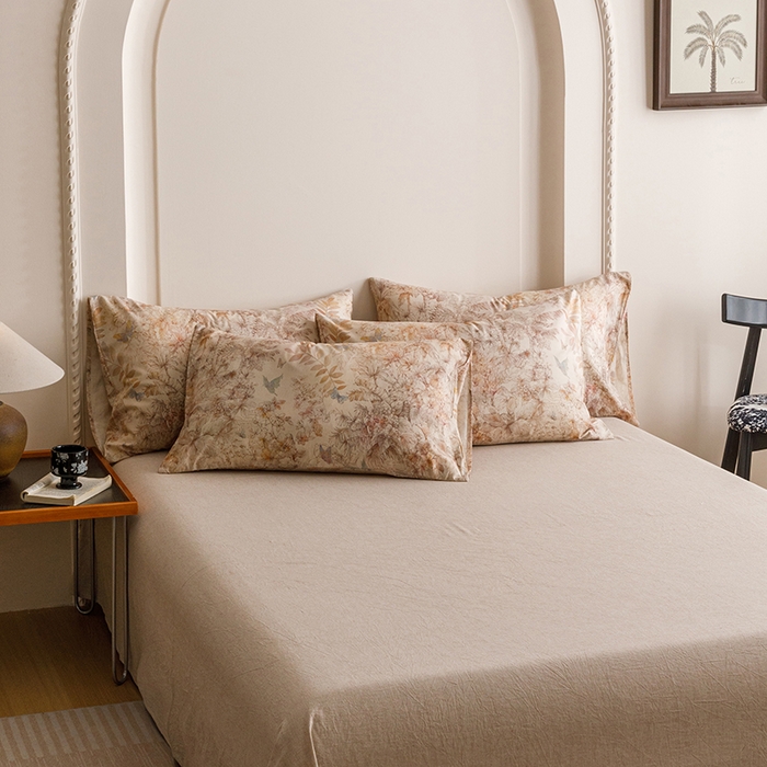 91家纺网 家纺一手货源 找家纺 爱思佳 2025新款棉麻数码印花单品枕套枕套单件-单枕套 花蝶-咖