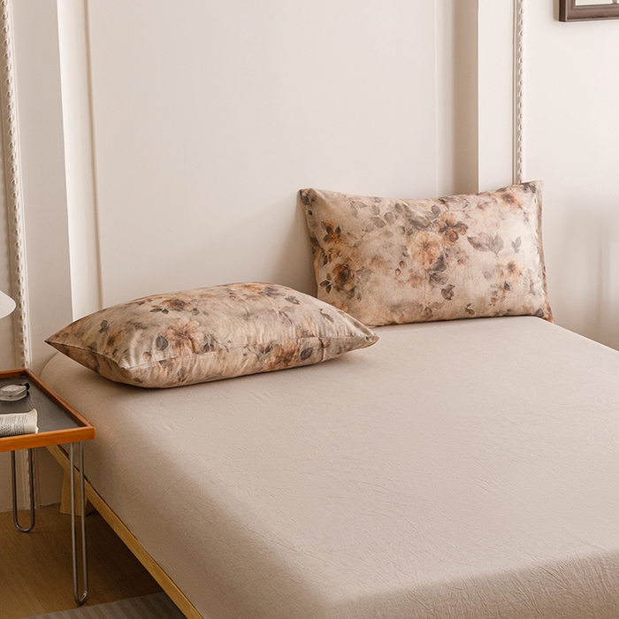 爱思佳 2025新款棉麻数码印花单品枕套枕套单件-单枕套 花间墨韵-咖