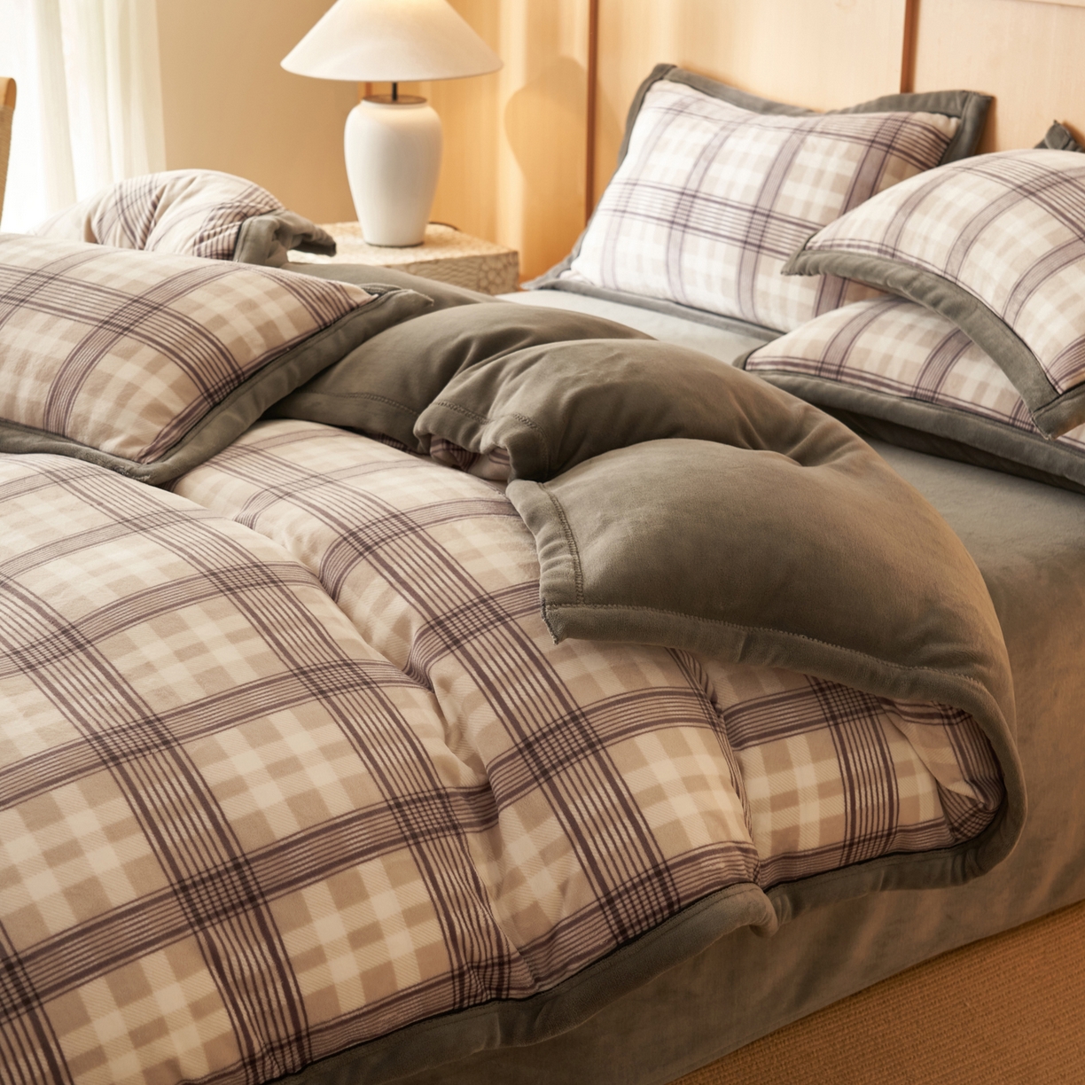 91家纺网 家纺一手货源 找家纺 子由家居 2025新款牛奶绒无印风可拆洗冬被被子被芯 洛卡灰格