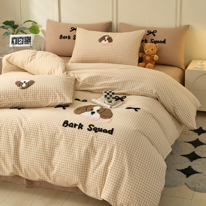 91家纺网 家纺一手货源 找家纺 （总）蓝邻家纺 2025新款全棉磨毛卡通刺绣款四件套--毛巾绣系列