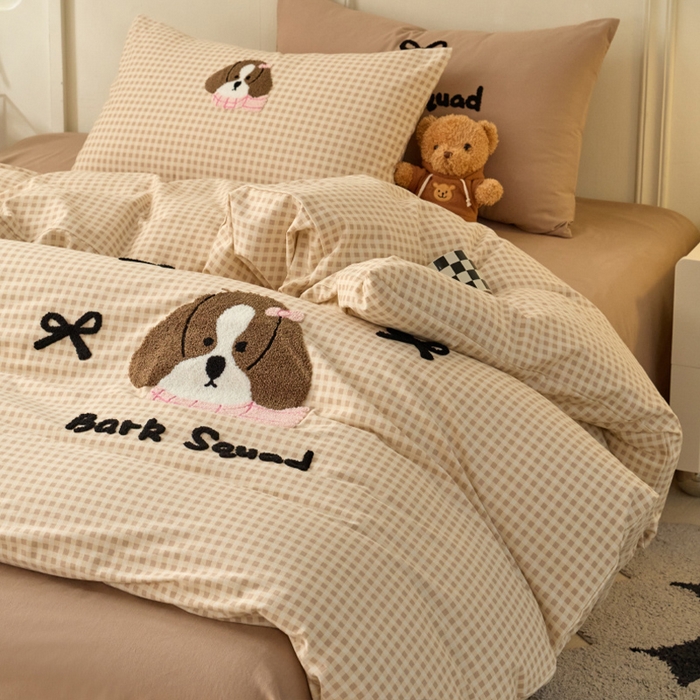 91家纺网 家纺一手货源 找家纺 （总）蓝邻家纺 2025新款全棉磨毛卡通刺绣款四件套--毛巾绣系列