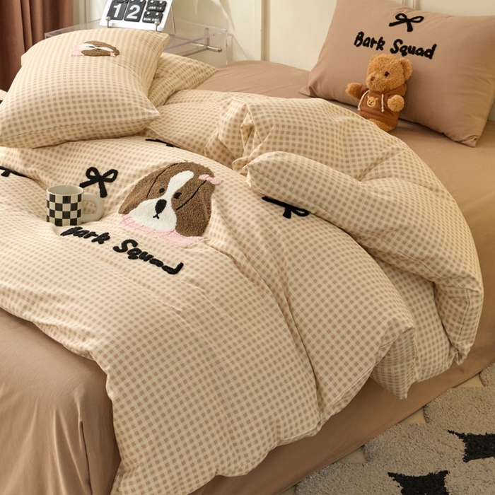 91家纺网 家纺一手货源 找家纺 （总）蓝邻家纺 2025新款全棉磨毛卡通刺绣款四件套--毛巾绣系列