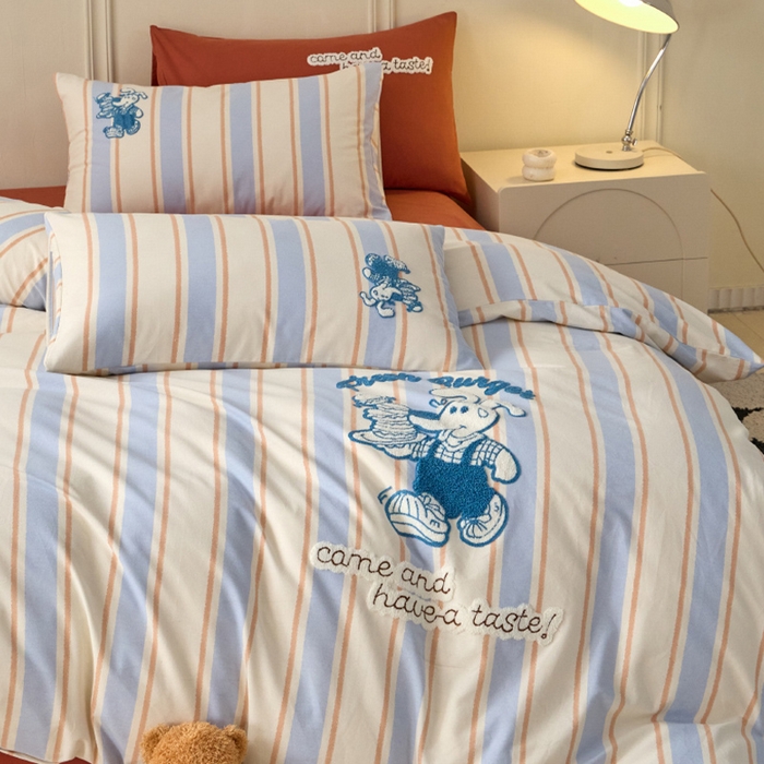 91家纺网 家纺一手货源 找家纺 （总）蓝邻家纺 2025新款全棉磨毛卡通刺绣款四件套--毛巾绣系列