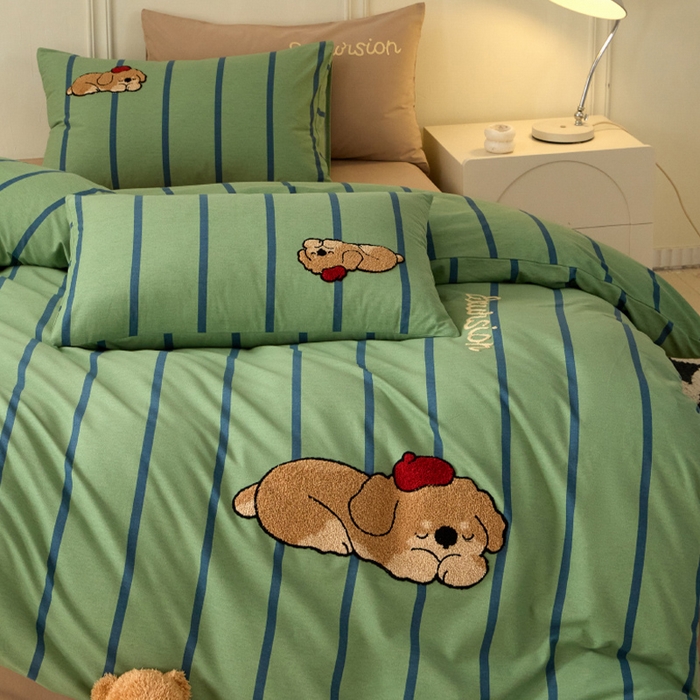 91家纺网 家纺一手货源 找家纺 （总）蓝邻家纺 2025新款全棉磨毛卡通刺绣款四件套--毛巾绣系列