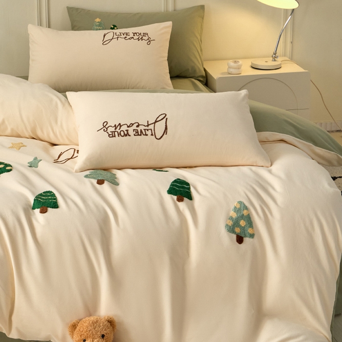 91家纺网 家纺一手货源 找家纺 （总）蓝邻家纺 2025新款全棉磨毛卡通刺绣款四件套--毛巾绣系列