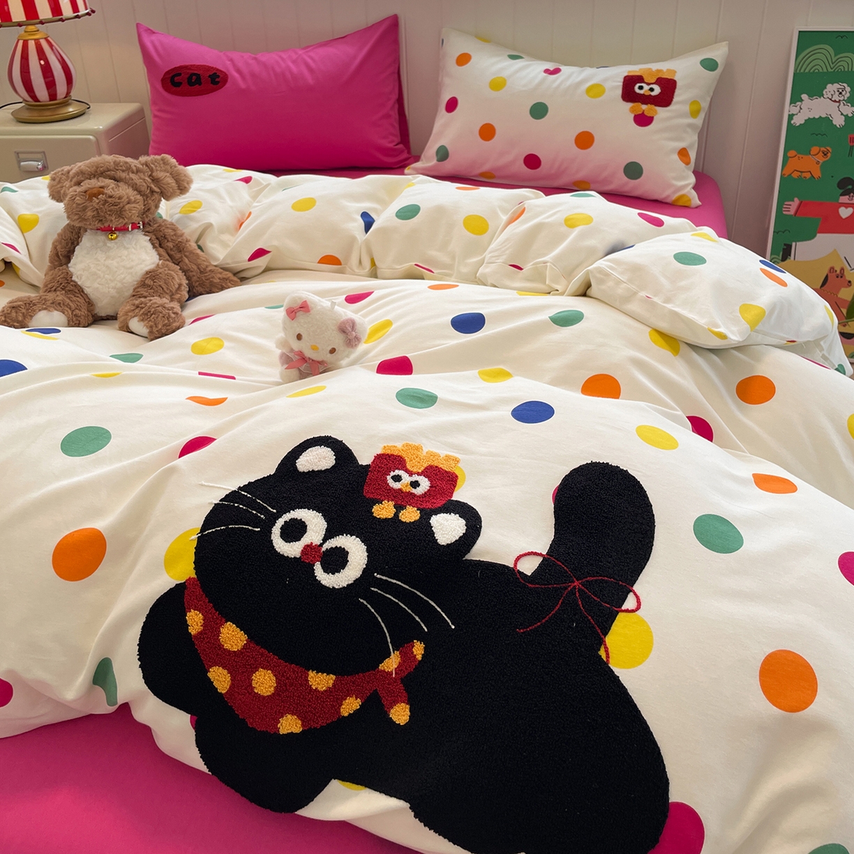 91家纺网 家纺一手货源 找家纺 （总）蓝邻家纺 2025新款全棉磨毛卡通刺绣款四件套--毛巾绣系列