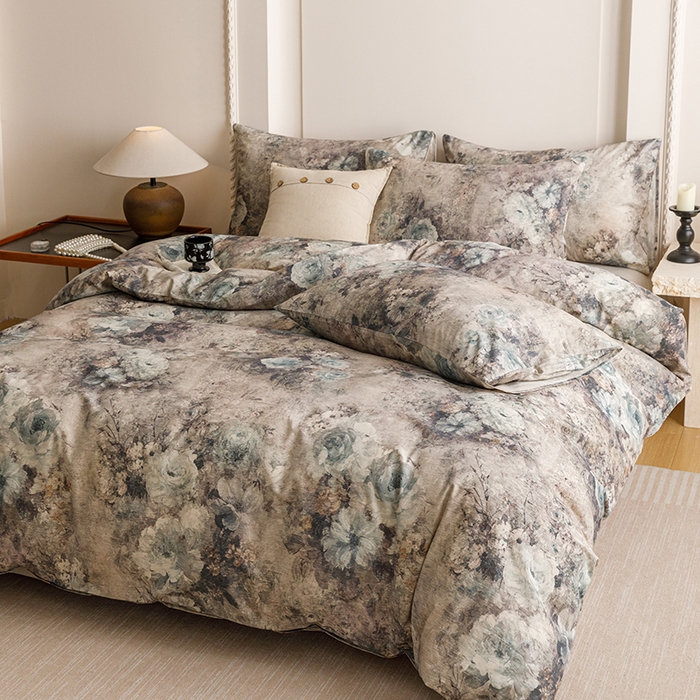 91家纺网 家纺一手货源 找家纺 爱思佳 2025新款棉麻数码印花单品被套被套单件-单被套 复古花语-兰