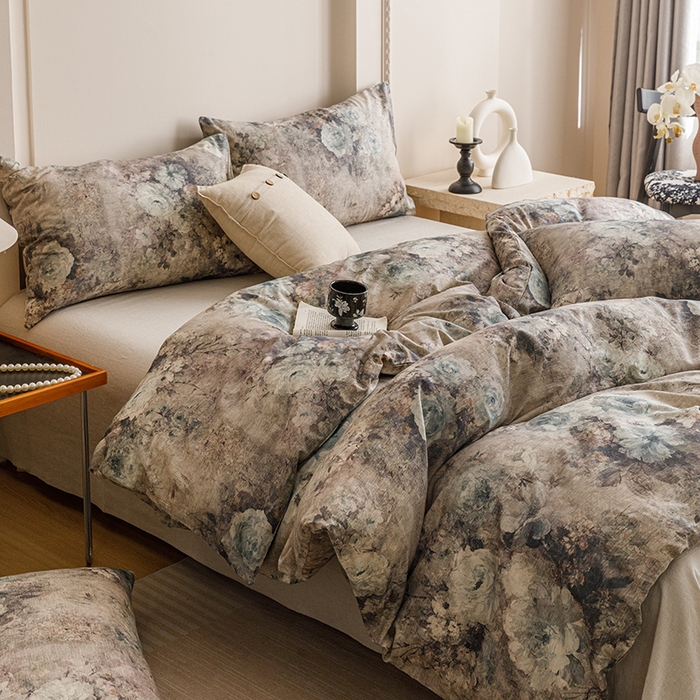 91家纺网 家纺一手货源 找家纺 爱思佳 2025新款棉麻数码印花单品被套被套单件-单被套 复古花语-兰