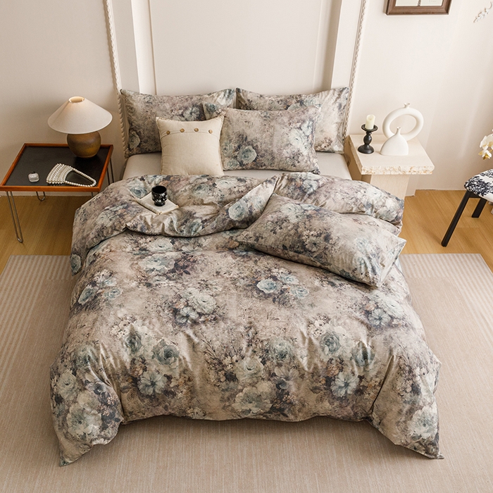 91家纺网 家纺一手货源 找家纺 爱思佳 2025新款棉麻数码印花单品被套被套单件-单被套 复古花语-兰