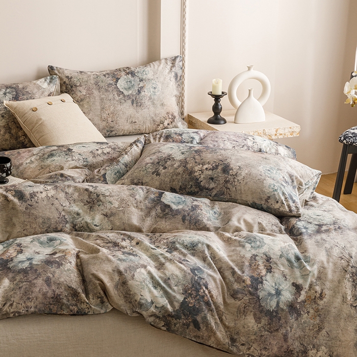 91家纺网 家纺一手货源 找家纺 爱思佳 2025新款棉麻数码印花单品被套被套单件-单被套 复古花语-兰