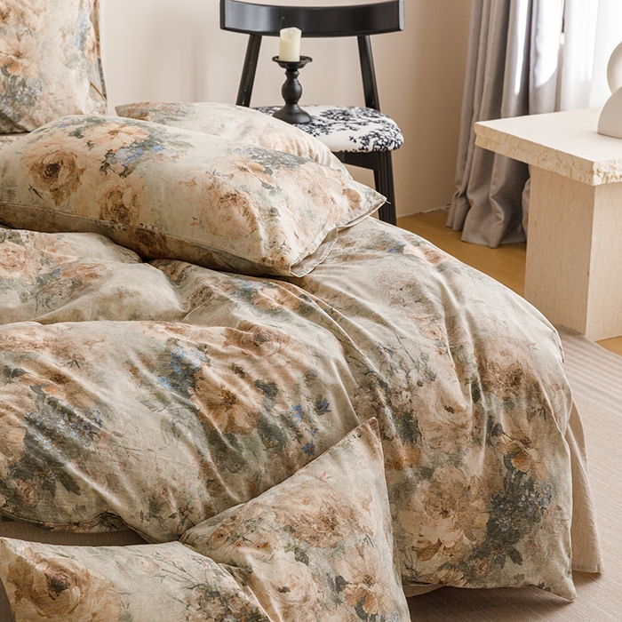 91家纺网 家纺一手货源 找家纺 爱思佳 2025新款棉麻数码印花单品被套被套单件-单被套 复古花语-绿