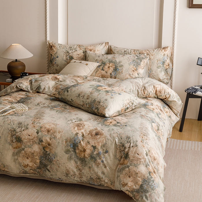 91家纺网 家纺一手货源 找家纺 爱思佳 2025新款棉麻数码印花单品被套被套单件-单被套 复古花语-绿