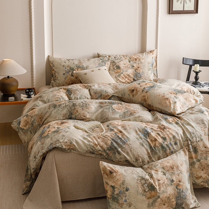 91家纺网 家纺一手货源 找家纺 爱思佳 2025新款棉麻数码印花单品被套被套单件-单被套 复古花语-绿