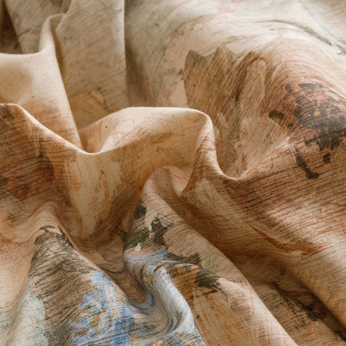 91家纺网 家纺一手货源 找家纺 爱思佳 2025新款棉麻数码印花单品被套被套单件-单被套 复古花语-绿