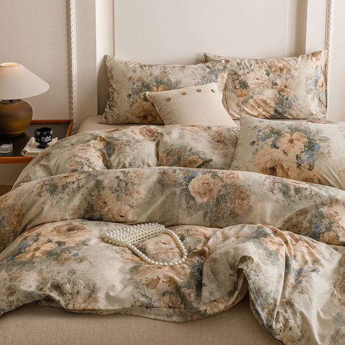 91家纺网 家纺一手货源 找家纺 爱思佳 2025新款棉麻数码印花单品被套被套单件-单被套 复古花语-绿