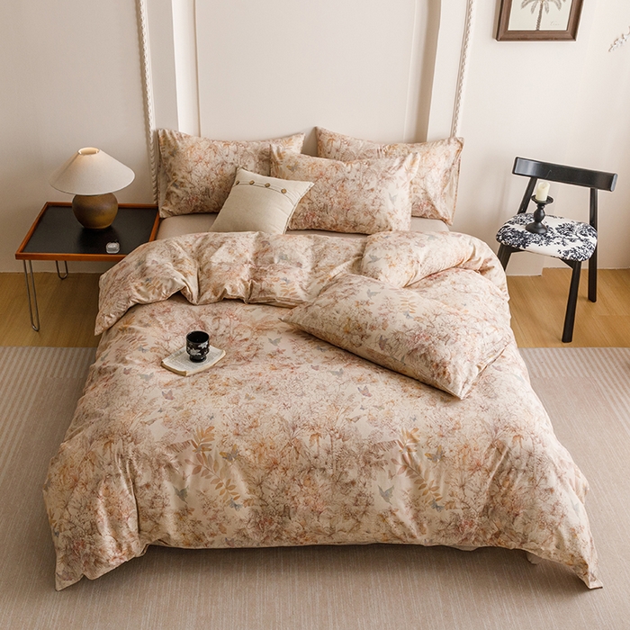 91家纺网 家纺一手货源 找家纺 爱思佳 2025新款棉麻数码印花单品被套被套单件-单被套 花蝶-咖