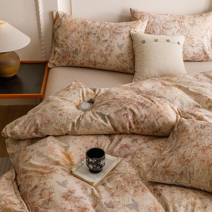 91家纺网 家纺一手货源 找家纺 爱思佳 2025新款棉麻数码印花单品被套被套单件-单被套 花蝶-咖