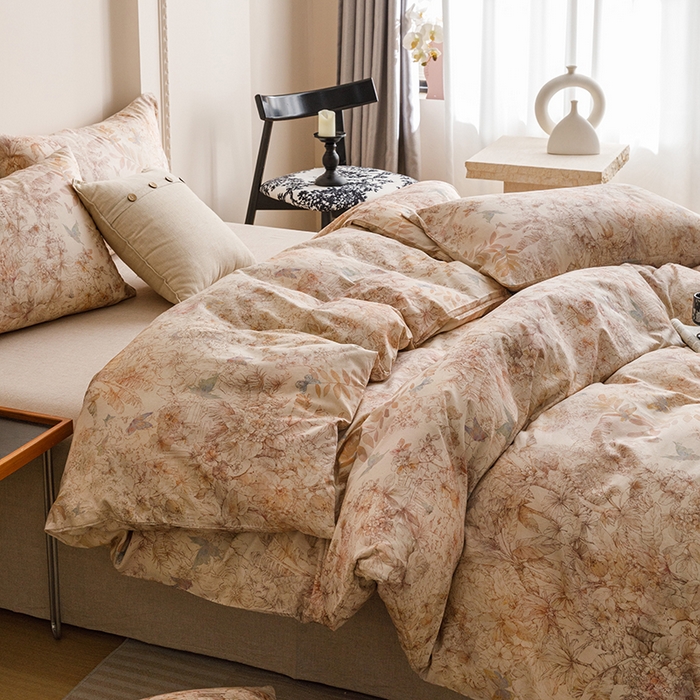 91家纺网 家纺一手货源 找家纺 爱思佳 2025新款棉麻数码印花单品被套被套单件-单被套 花蝶-咖