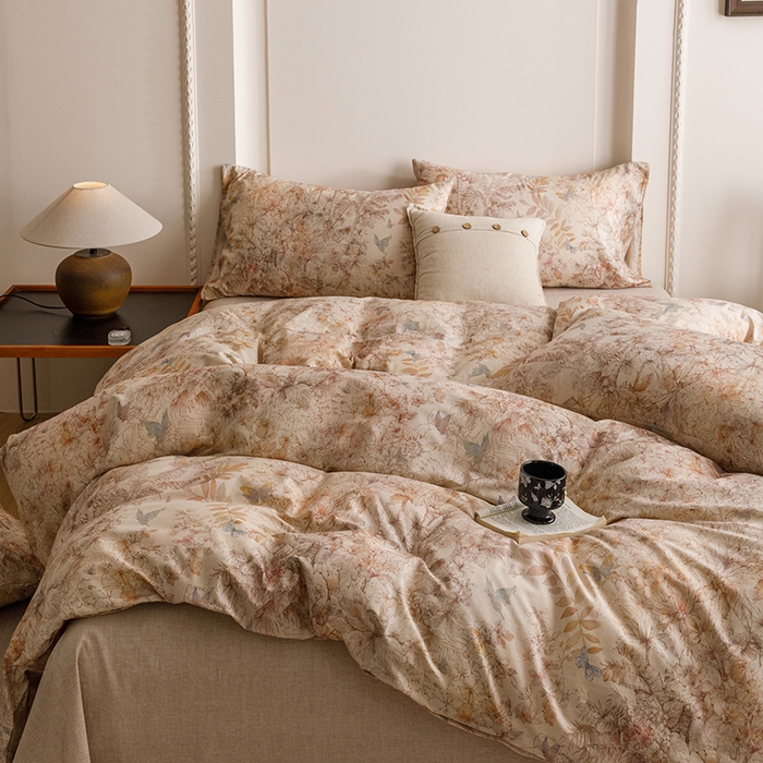 91家纺网 家纺一手货源 找家纺 爱思佳 2025新款棉麻数码印花单品被套被套单件-单被套 花蝶-咖